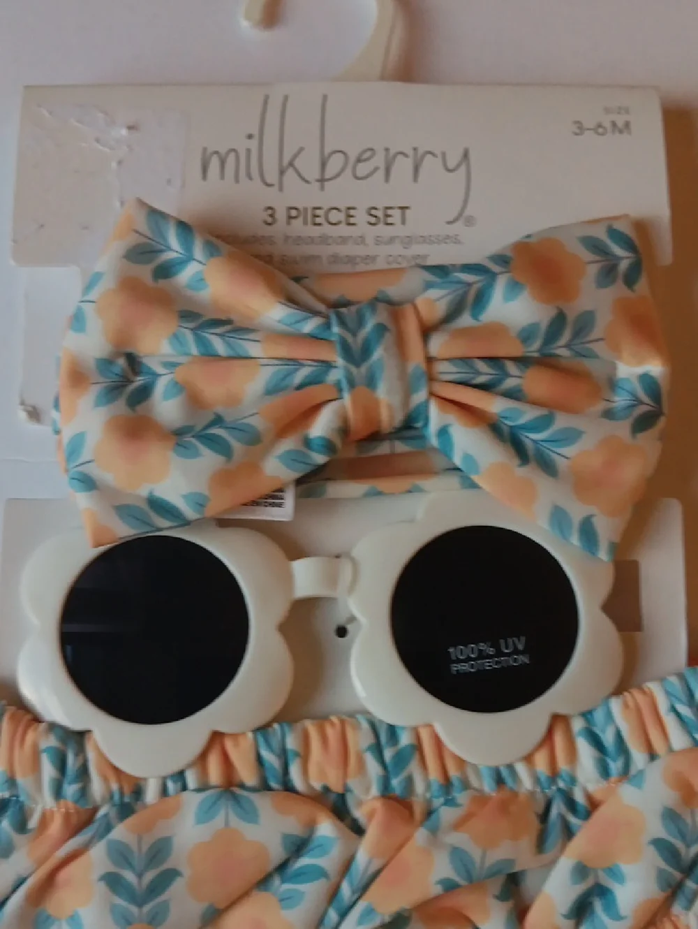 PEACH FLORAL KIDS SUNGLASSES & BOW SET - PEACH/TEAL